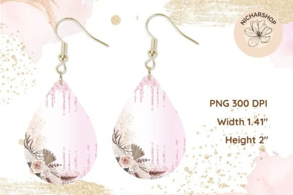 Boho Floral Teardrop Earring Glitter