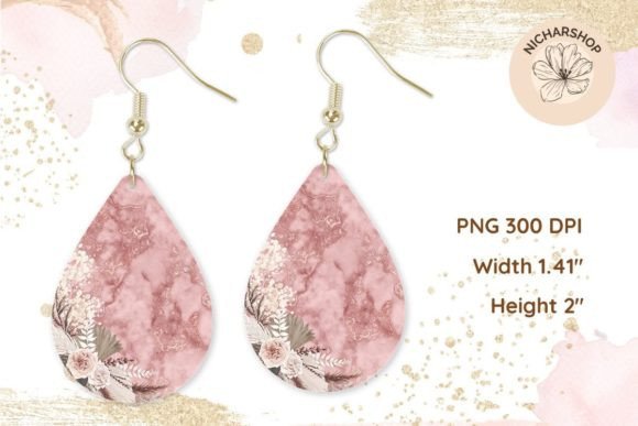 Boho Floral Teardrop Earring Marble