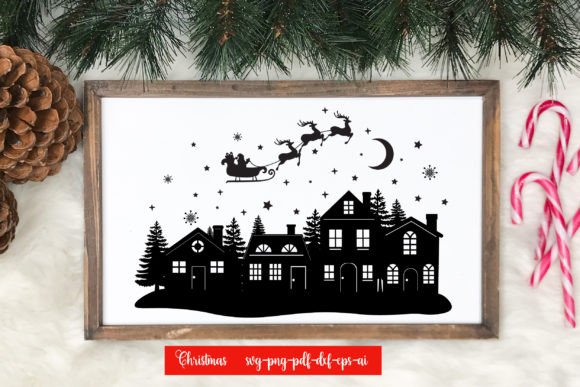 Christmas Scene, Flying Santa SVG