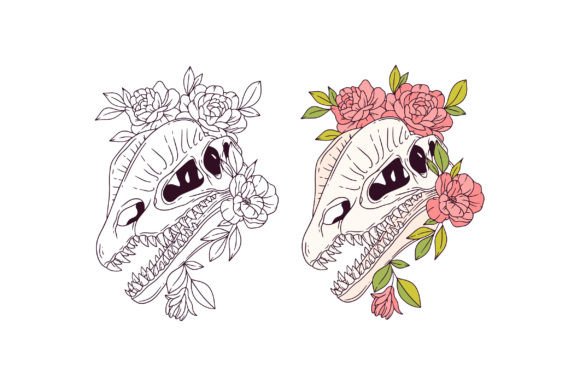 Dilophosaurus Skull Floral Skeleton