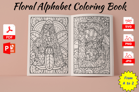 Floral Alphabet Coloring Book for Adults