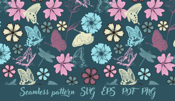 Floral Pattern on Sea Wave Background
