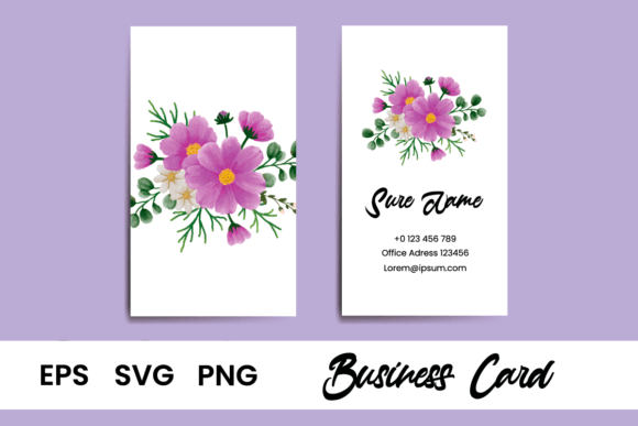 Name Card Cosmos Flower Watercolor SVG