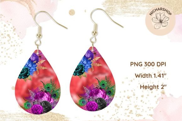 Peacock Floral Teardrop Earring Marble2