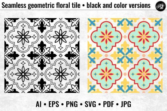 Seamless Geometric Floral Tile, 2 Colors