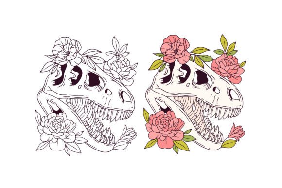 Tyrannosaurus Rex Skull Floral Skeleton