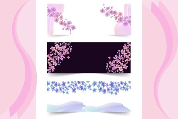 Watercolor Floral Banner Set
